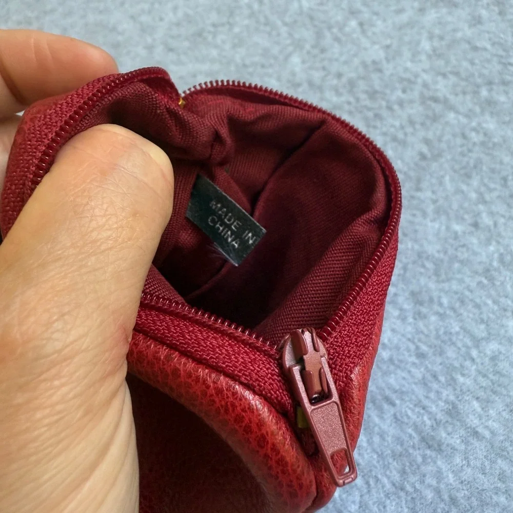 St. Thomas Red Cowhide Leather Travel Pouch‎ Storage Organizer 2 Pocket Zip Side
